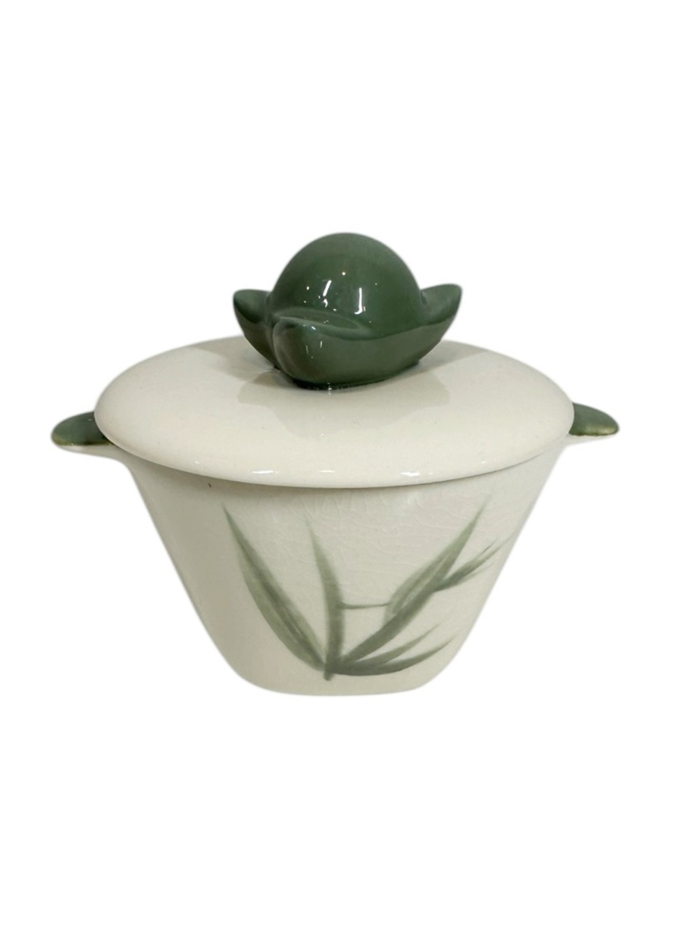 VINTAGE WINFIELD Green Bamboo Small China Pottery Covered Soup Bowl